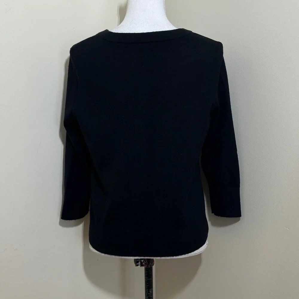 Kate Spade New York Black Wool Blend Cardigan Sweater Rhinestone Flower Buttons